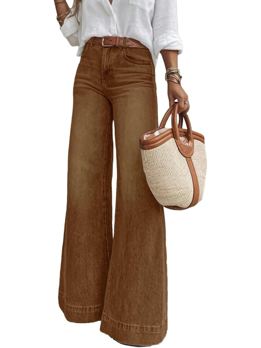 Flare Jeans for Women Wide Leg High Waisted Strechy Loose Casual Denim Pants wit